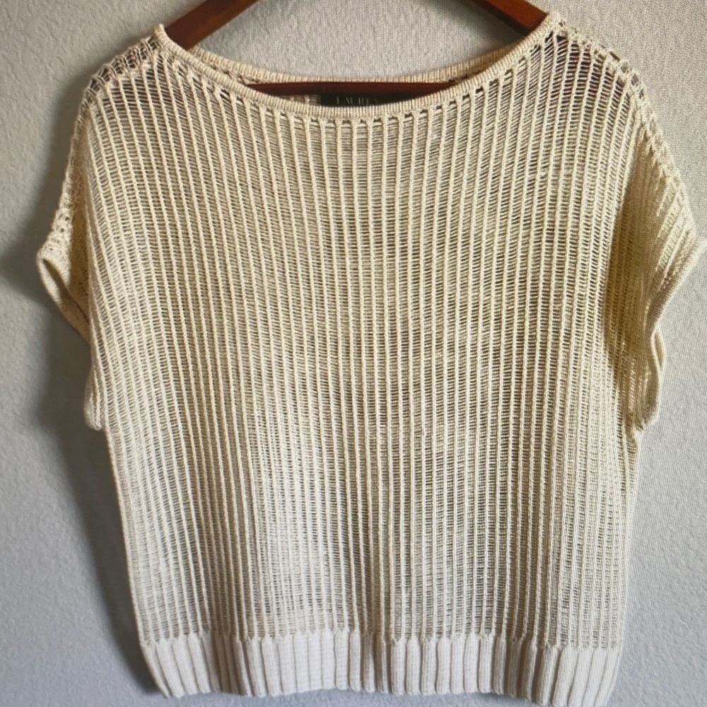 Lauren Ralph Lauren Cream Open-Weave Short Sleeve Sweater